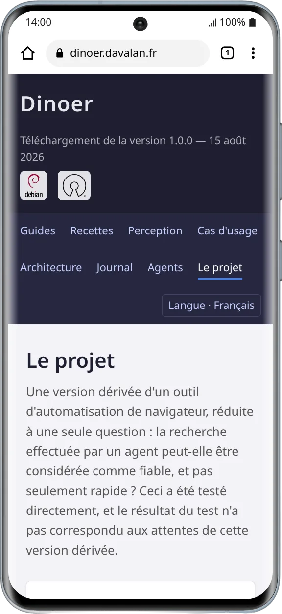 Capture du site de présentation de Dinoer