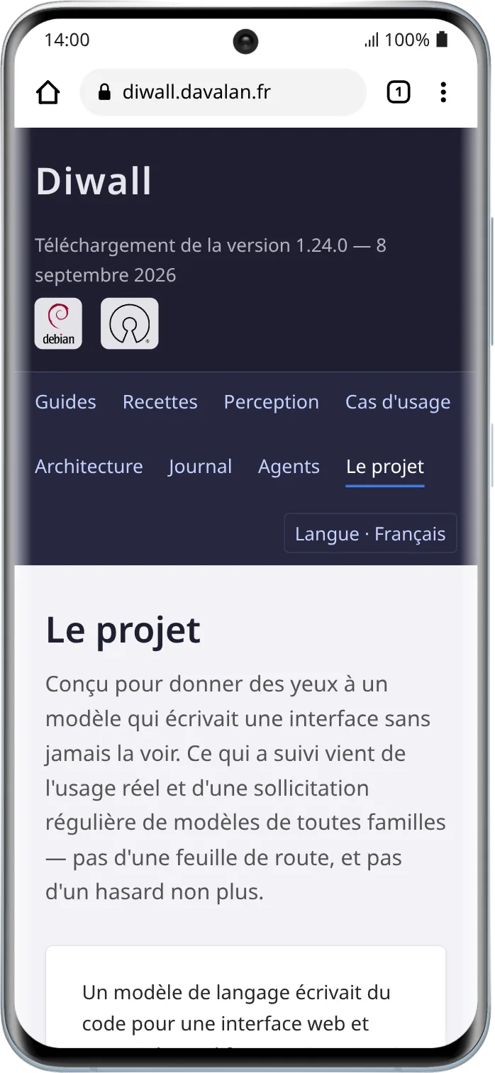 Capture du site de présentation de Diwall