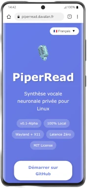 Interface du site de présentation de PiperRead